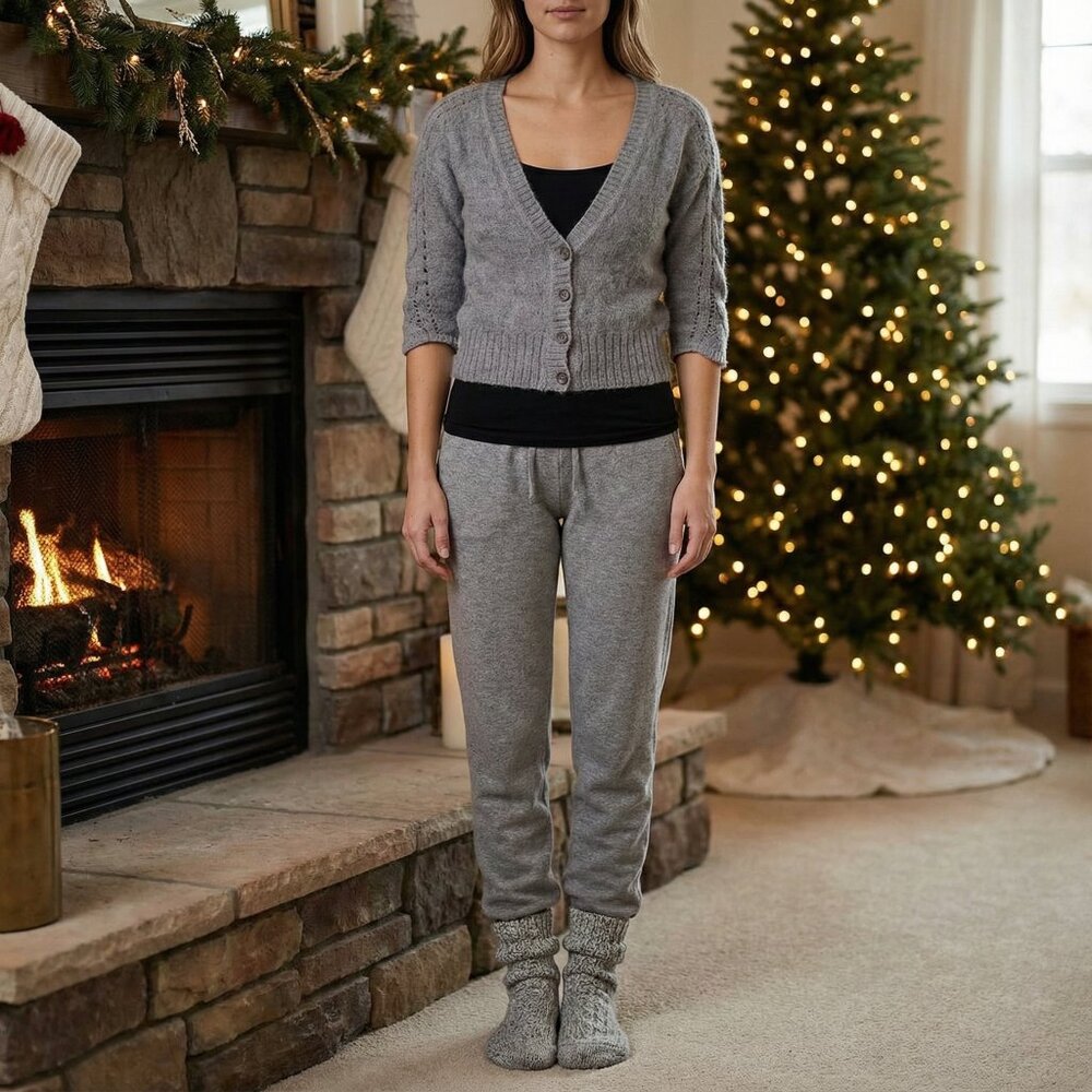 Mohair Blend Cropped Cardigan Cable Knit Warm - Picture 4 of 10